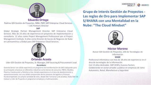 Grupo de interés Gestión de Proyectos - Las Reglas de Oro para Implementar SAP S/4HANA con una Mentalidad en la Nube: "The Cloud Mindset"